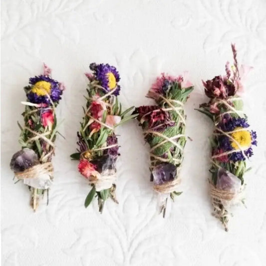 Amethyst, Sage, Rosemary, Lavender and Wild Flower Smudge Stick