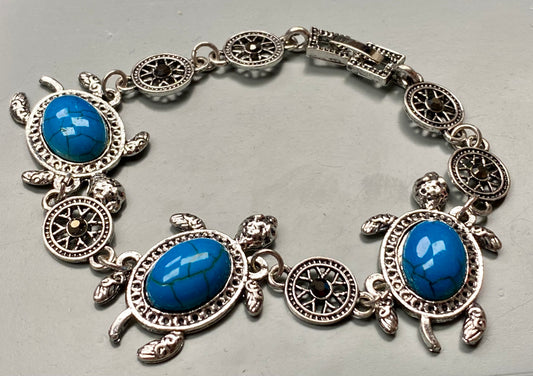 Silver Turquoise Turtle Bracelet