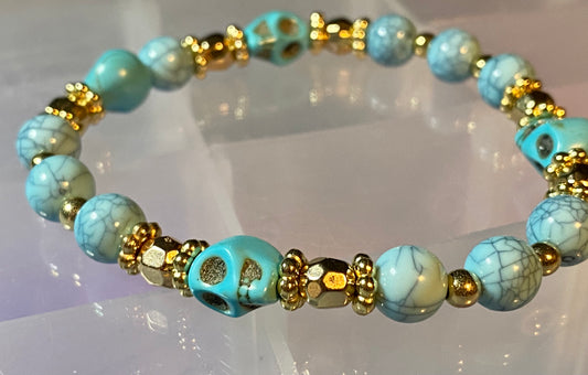 Blue & Gold Skull Bracelet