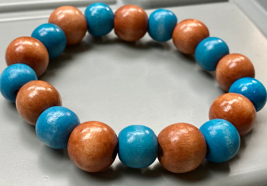 Blue & Red Wooden Bracelet