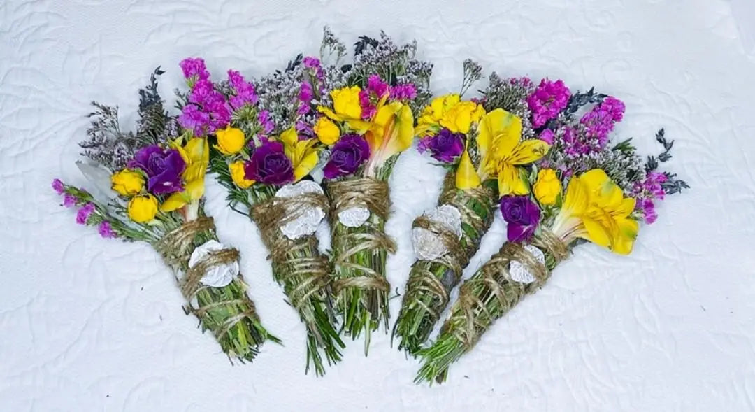 Desert Rose White Sage, Rosemary and Lavender Floral Smudge Wand Set