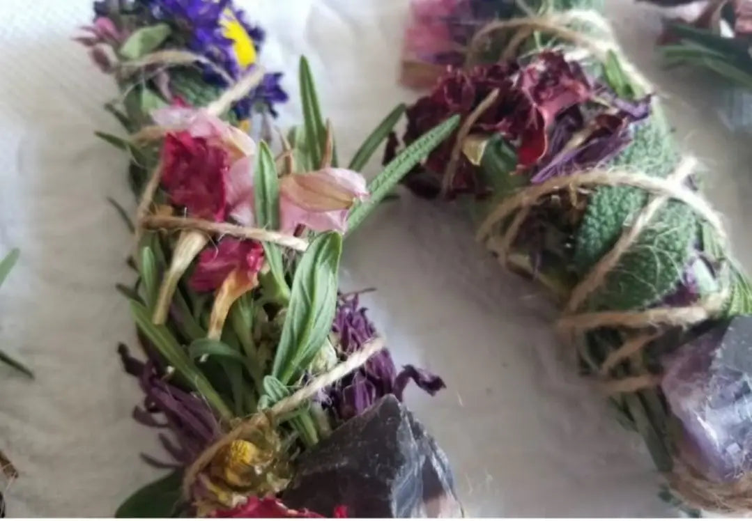 Amethyst, Sage, Rosemary, Lavender and Wild Flower Smudge Stick