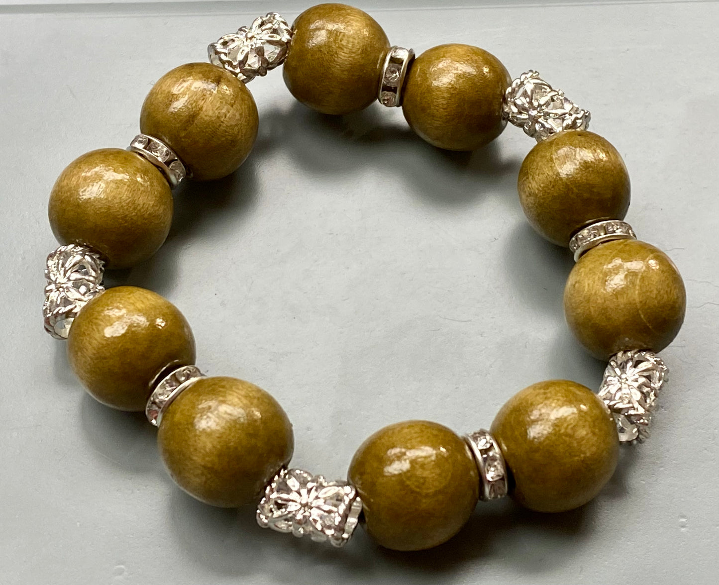 Olive & Silver Wooden Bracelet