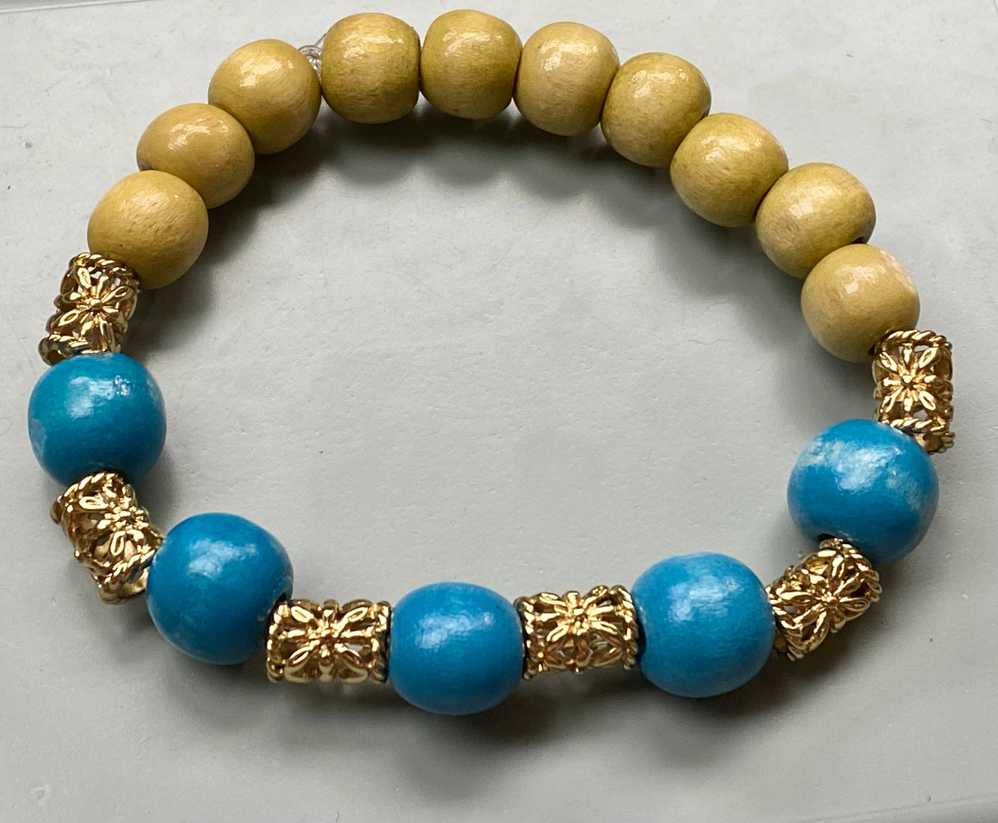 Blue & Gold Wooden Bracelet