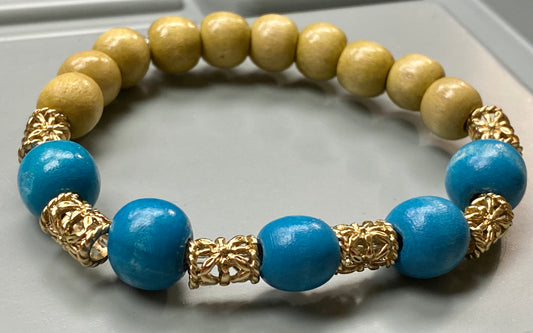 Blue & Gold Wooden Bracelet