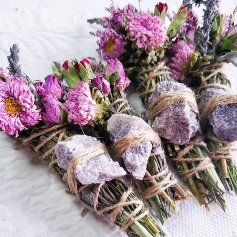 Lepidolite Rosemary, Sage and Lavender Smudge Stick