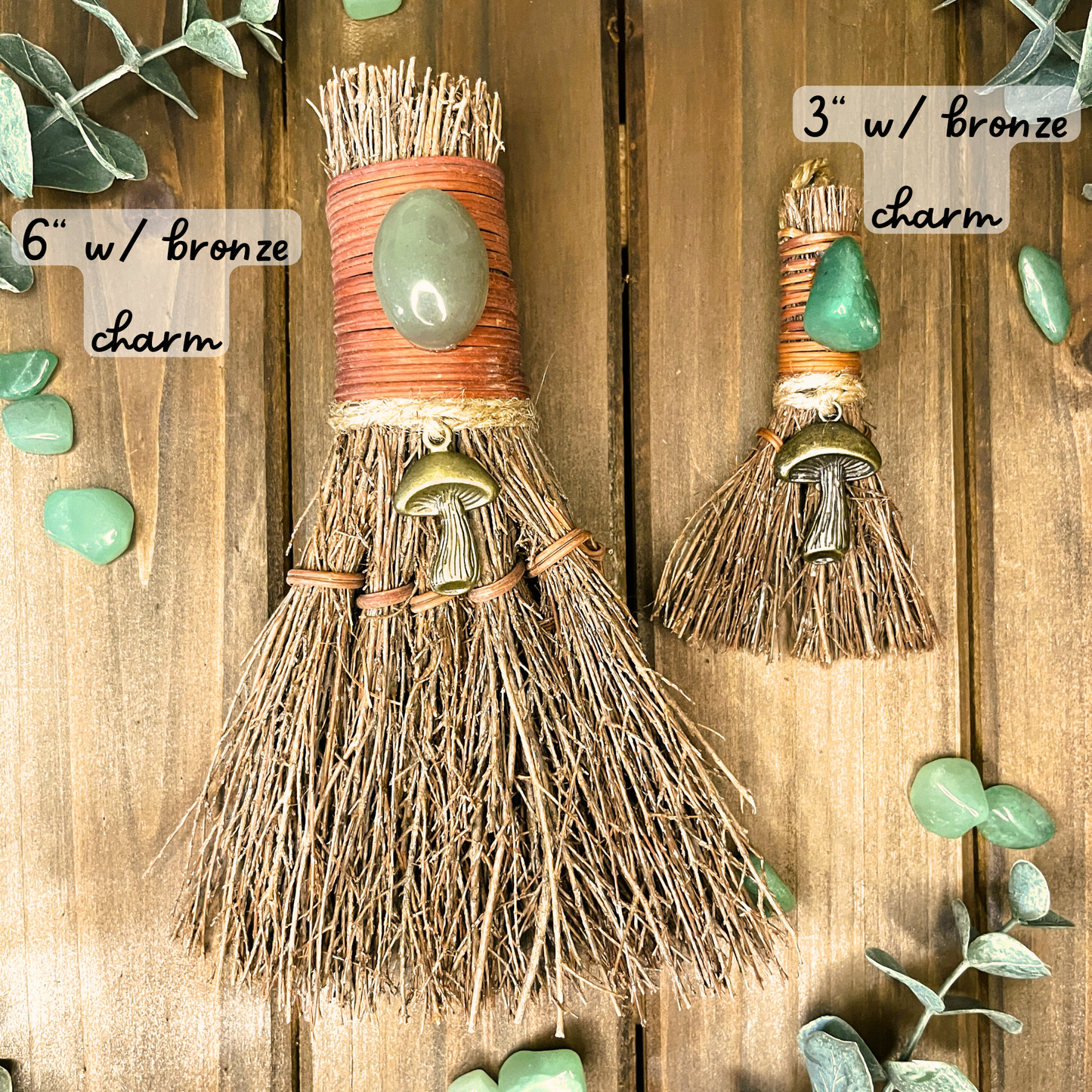 Green Aventurine Mushroom Witch's Besom, Witch Broom