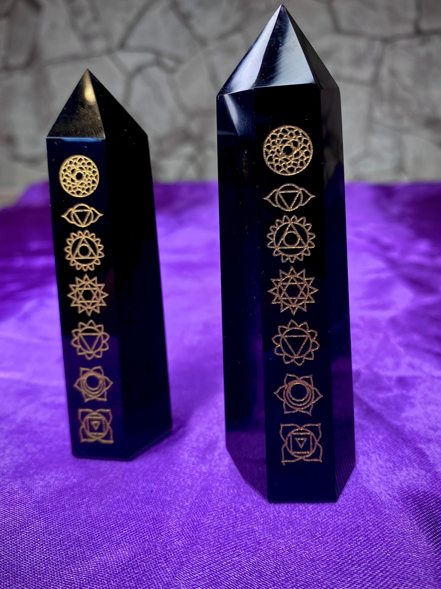 Black Obsidian Chakra Etched Towers