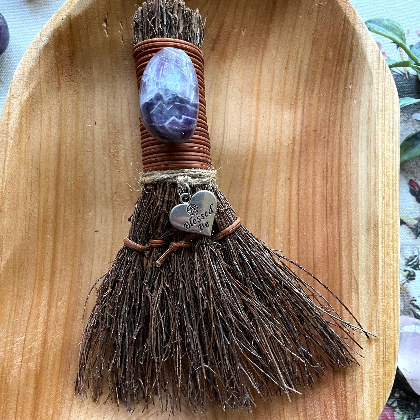 Blessed Be Witch's Besom, Witch Broom w/ Crystal