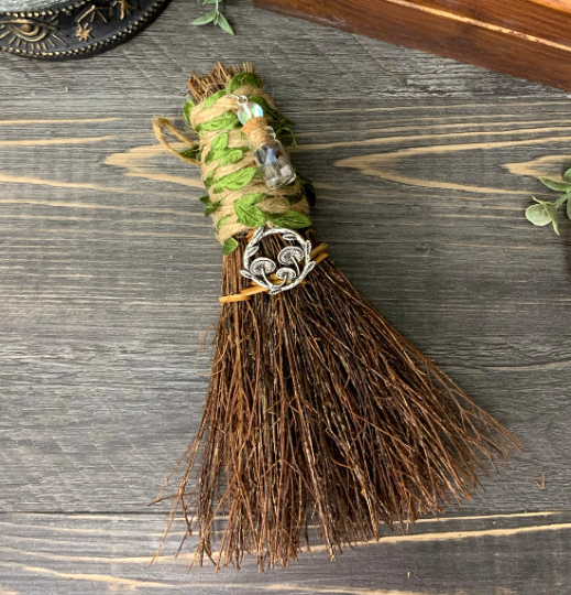 Mushroom Fairy Orb Witch's Besom, Witch Broom w/ Crystals